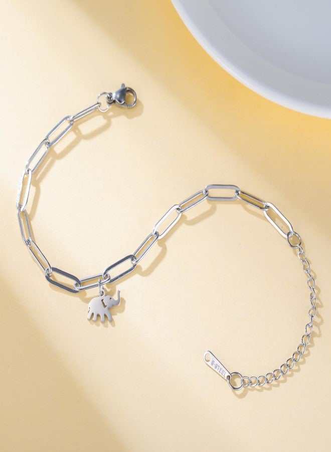 UNIFT Elephant Bracelet for Women Stainless Steel Dainty Cute Elephant Layered Bracelets Animal Jewelry Gift for Animal Lover (silver 2) - Image 3